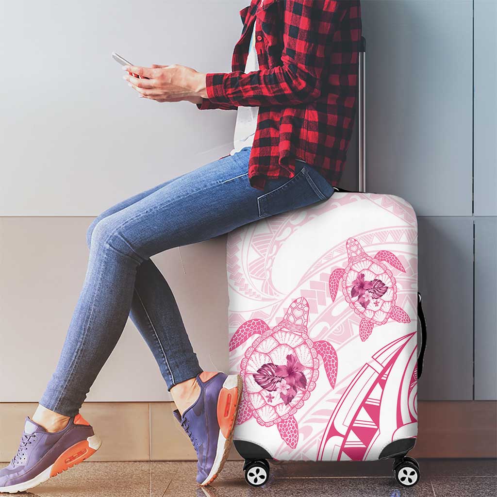 Pink White Polynesia Floral Sea Turtle Luggage Cover - Polynesian Pride