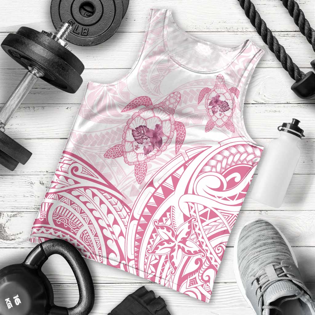 Pink White Polynesia Floral Sea Turtle Men Tank Top - Polynesian Pride