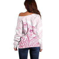 Pink White Polynesia Floral Sea Turtle Off Shoulder Sweater - Polynesian Pride