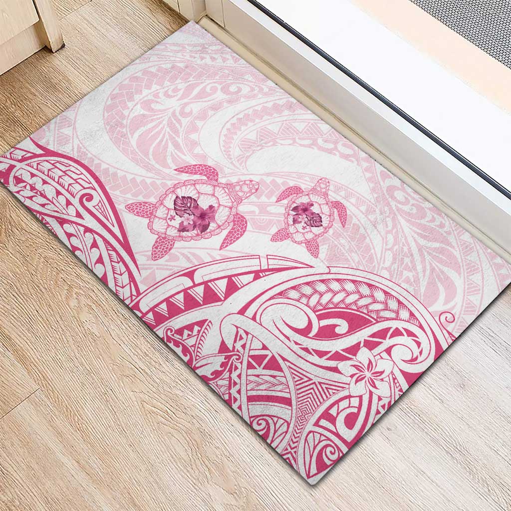 Pink White Polynesia Floral Sea Turtle Rubber Doormat - Polynesian Pride
