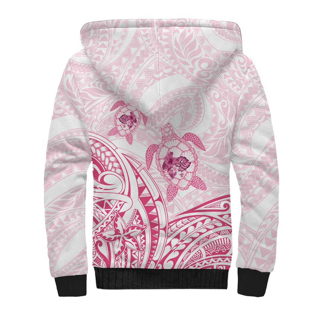 Pink White Polynesia Floral Sea Turtle Sherpa Hoodie - Polynesian Pride