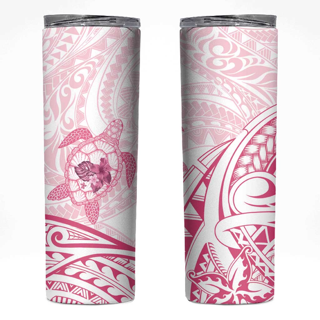 Pink White Polynesia Floral Sea Turtle Skinny Tumbler - Polynesian Pride