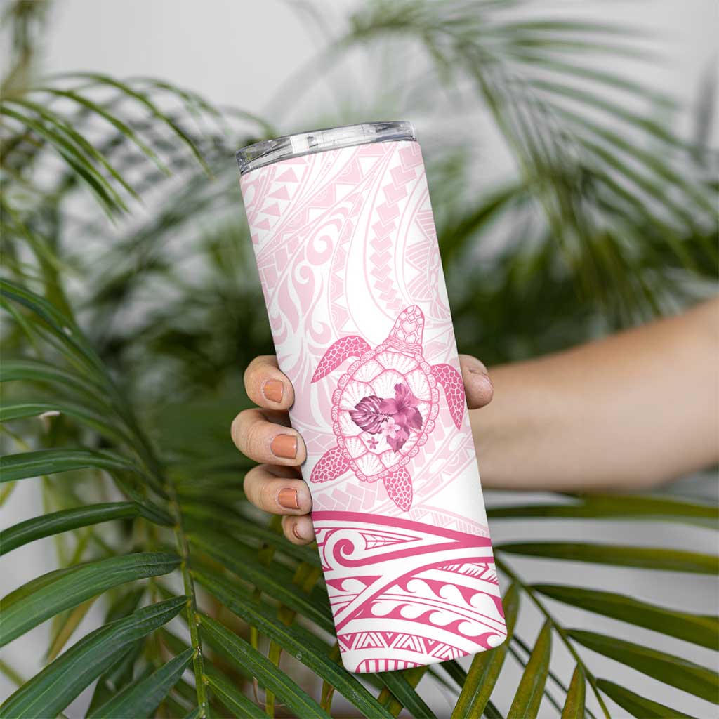 Pink White Polynesia Floral Sea Turtle Skinny Tumbler - Polynesian Pride