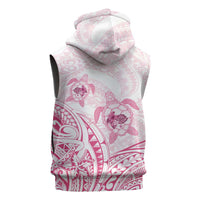 Pink White Polynesia Floral Sea Turtle Sleeveless Zip Hoodie - Polynesian Pride