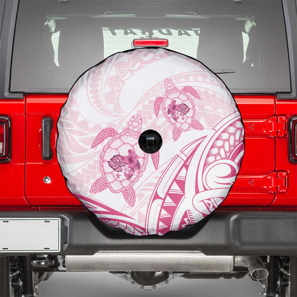 Pink White Polynesia Floral Sea Turtle Spare Tire Cover - Polynesian Pride