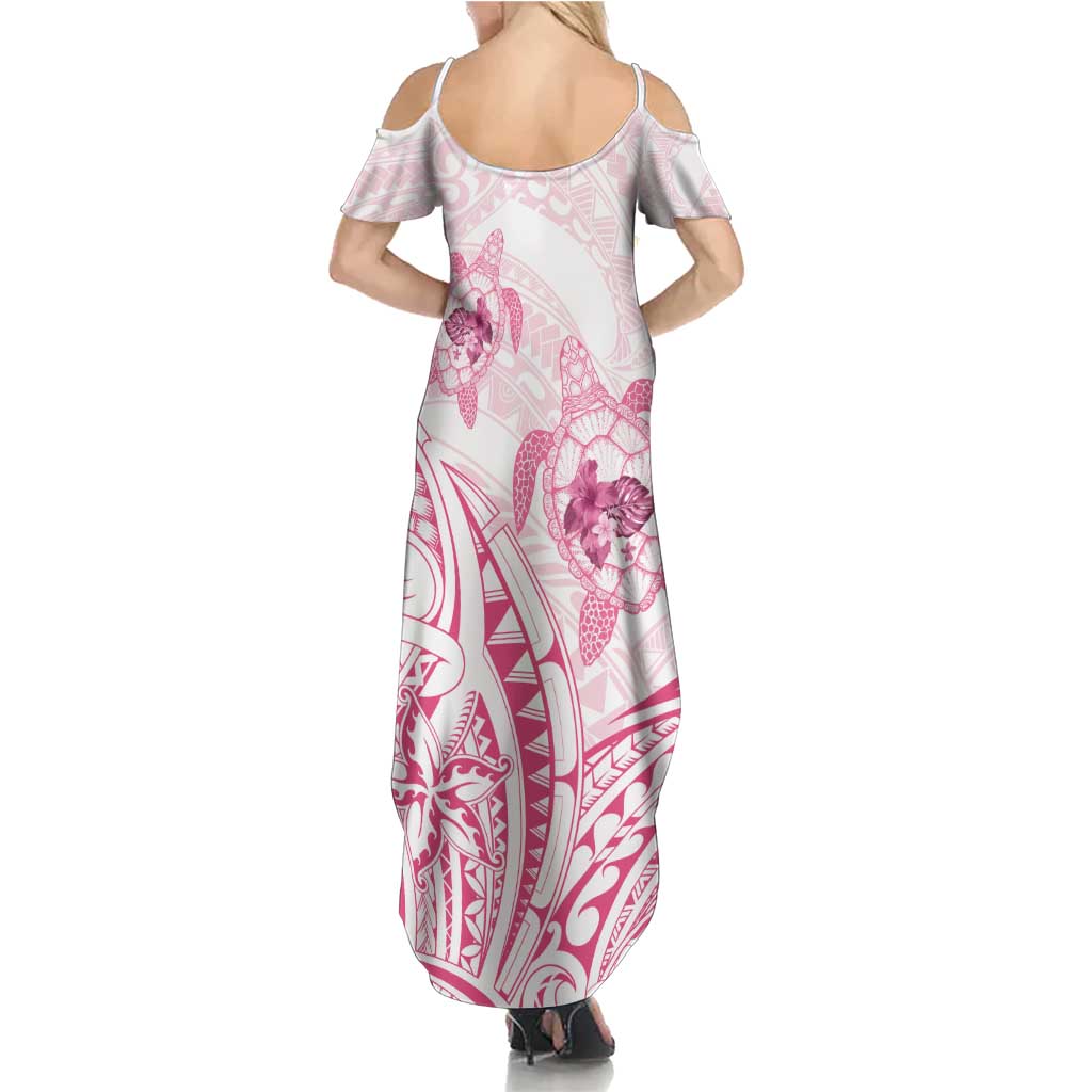 Pink White Polynesia Floral Sea Turtle Summer Maxi Dress - Polynesian Pride