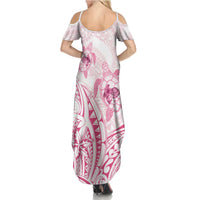 Pink White Polynesia Floral Sea Turtle Summer Maxi Dress - Polynesian Pride