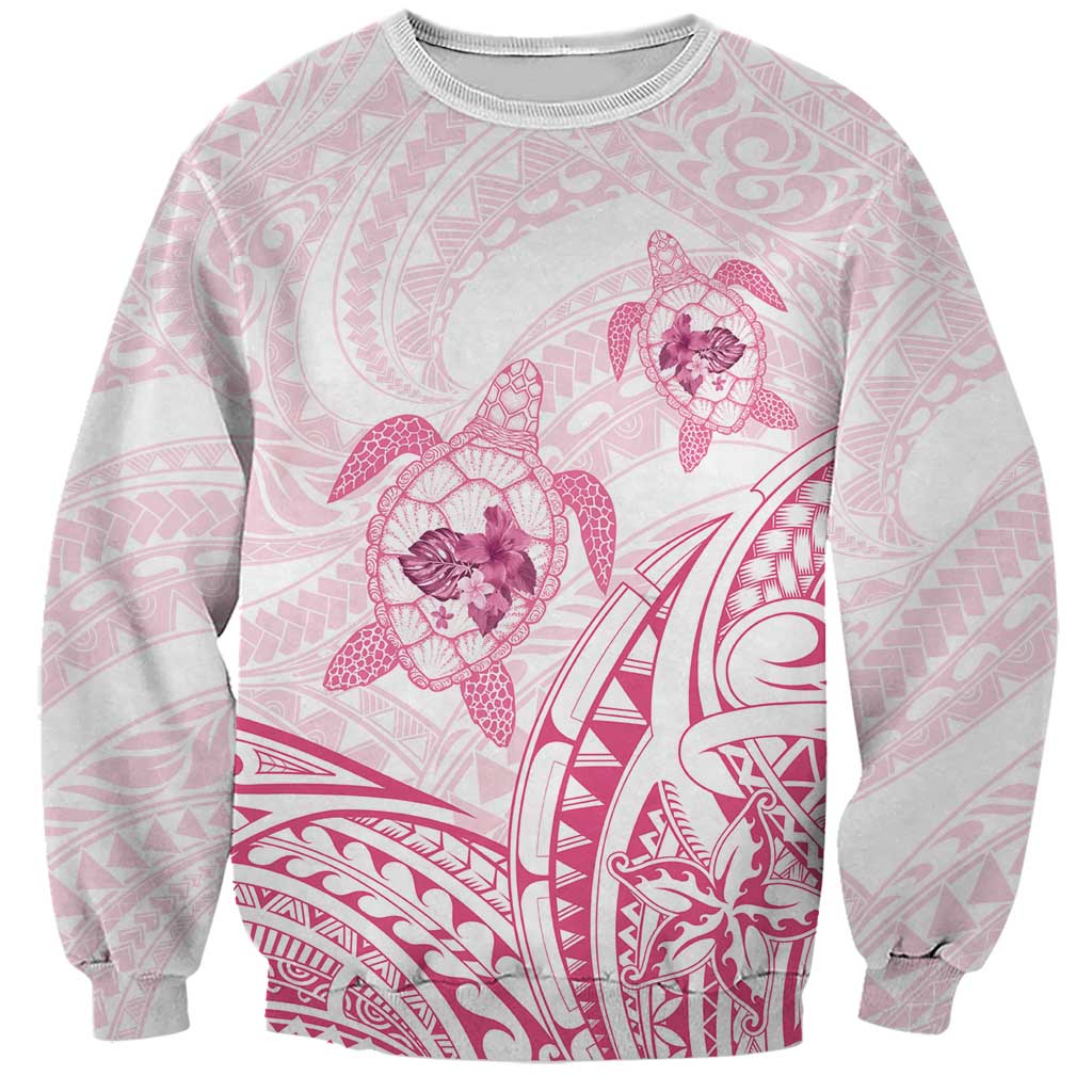 Pink White Polynesia Floral Sea Turtle Sweatshirt - Polynesian Pride