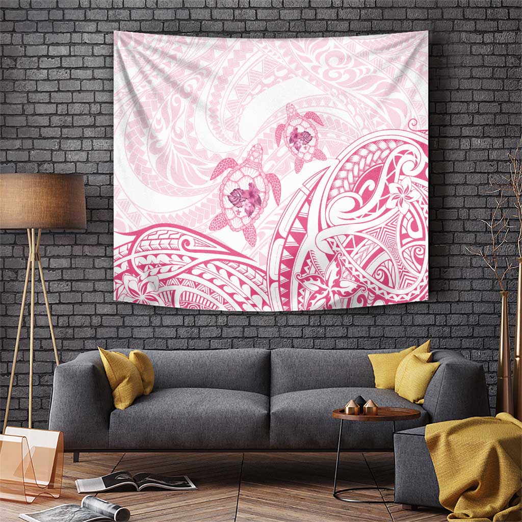 Pink White Polynesia Floral Sea Turtle Tapestry - Polynesian Pride