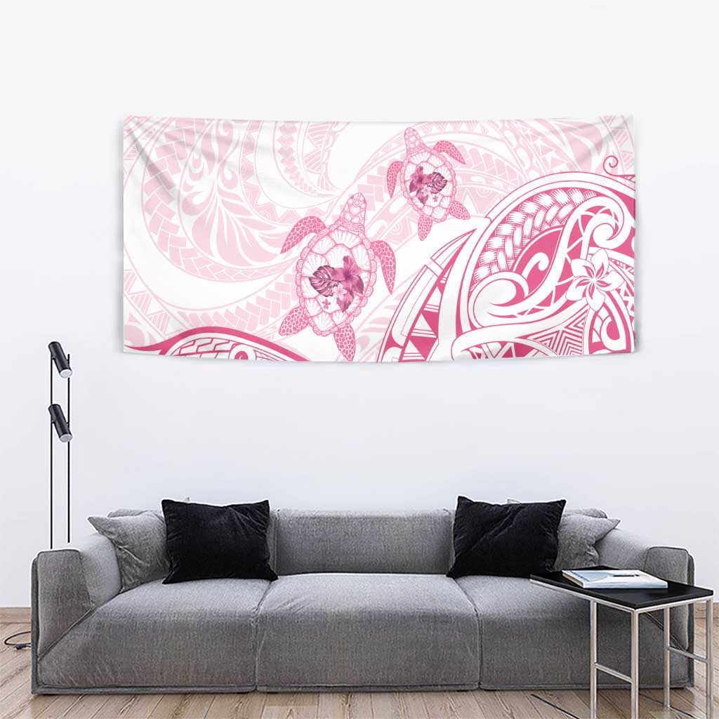Pink White Polynesia Floral Sea Turtle Tapestry - Polynesian Pride