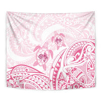 Pink White Polynesia Floral Sea Turtle Tapestry - Polynesian Pride
