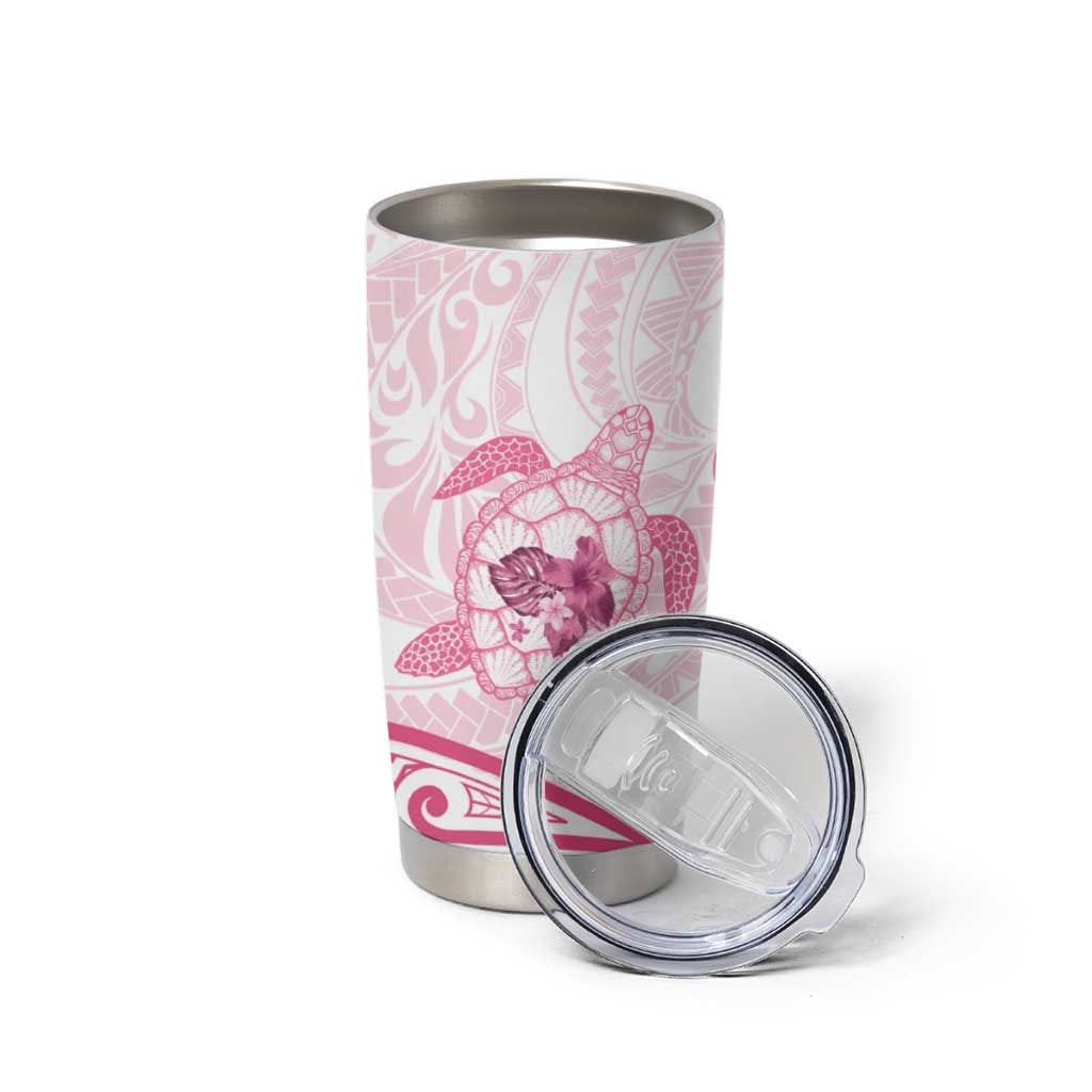 Pink White Polynesia Floral Sea Turtle Tumbler Cup - Polynesian Pride