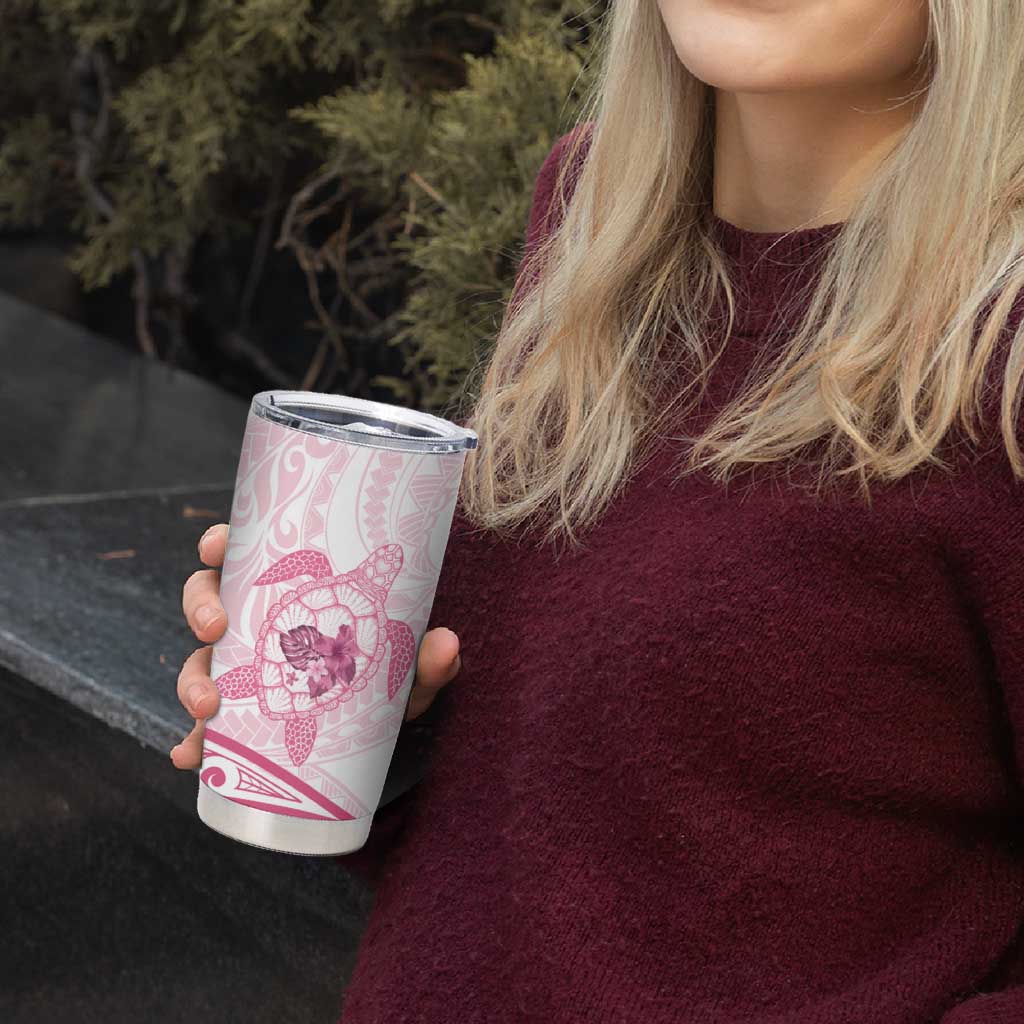 Pink White Polynesia Floral Sea Turtle Tumbler Cup - Polynesian Pride