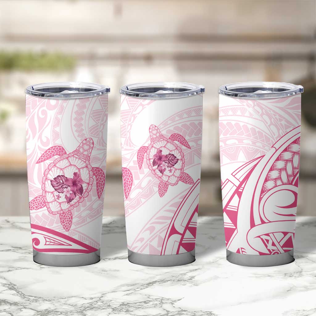 Pink White Polynesia Floral Sea Turtle Tumbler Cup - Polynesian Pride