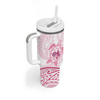 Pink White Polynesia Floral Sea Turtle Tumbler With Handle - Polynesian Pride