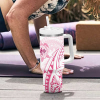Pink White Polynesia Floral Sea Turtle Tumbler With Handle - Polynesian Pride