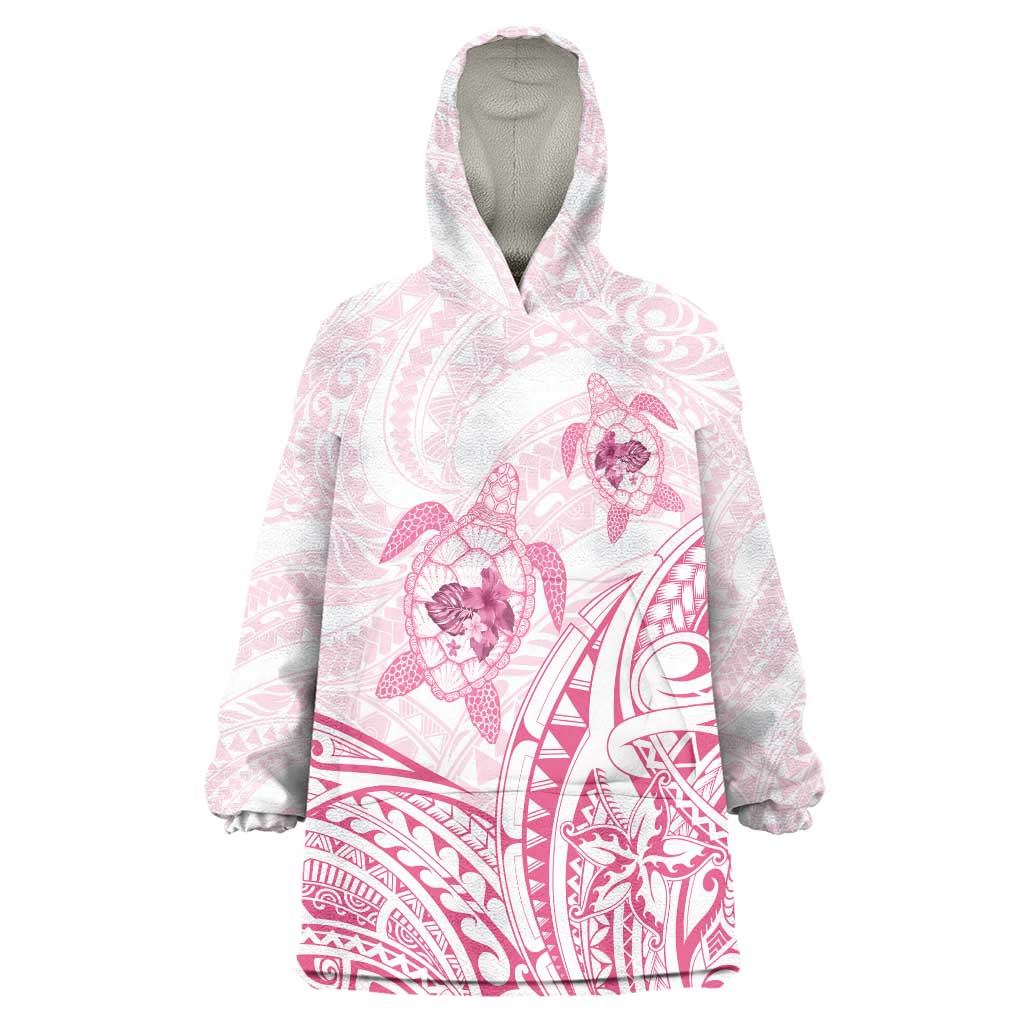 Pink White Polynesia Floral Sea Turtle Wearable Blanket Hoodie - Polynesian Pride