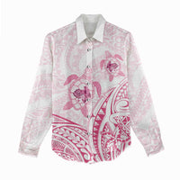 Pink White Polynesia Floral Sea Turtle Women Casual Shirt - Polynesian Pride