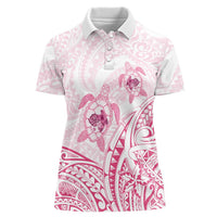 Pink White Polynesia Floral Sea Turtle Women Polo Shirt - Polynesian Pride