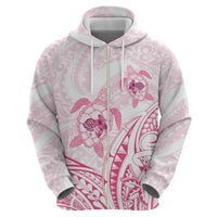Pink White Polynesia Floral Sea Turtle Zip Hoodie - Polynesian Pride