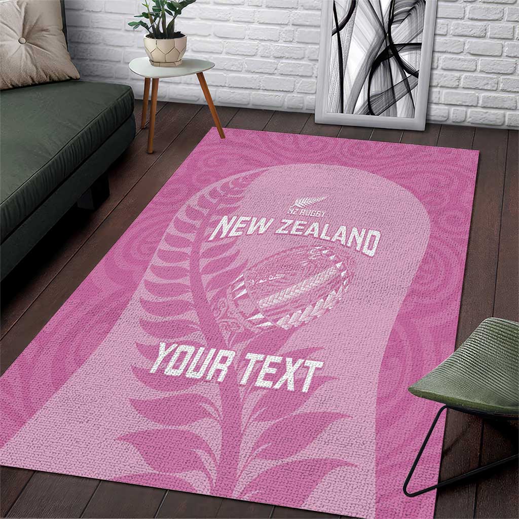 Custom New Zealand Silver Fern Rugby 2025 Area Rug All Black Aotearoa Maori Pink