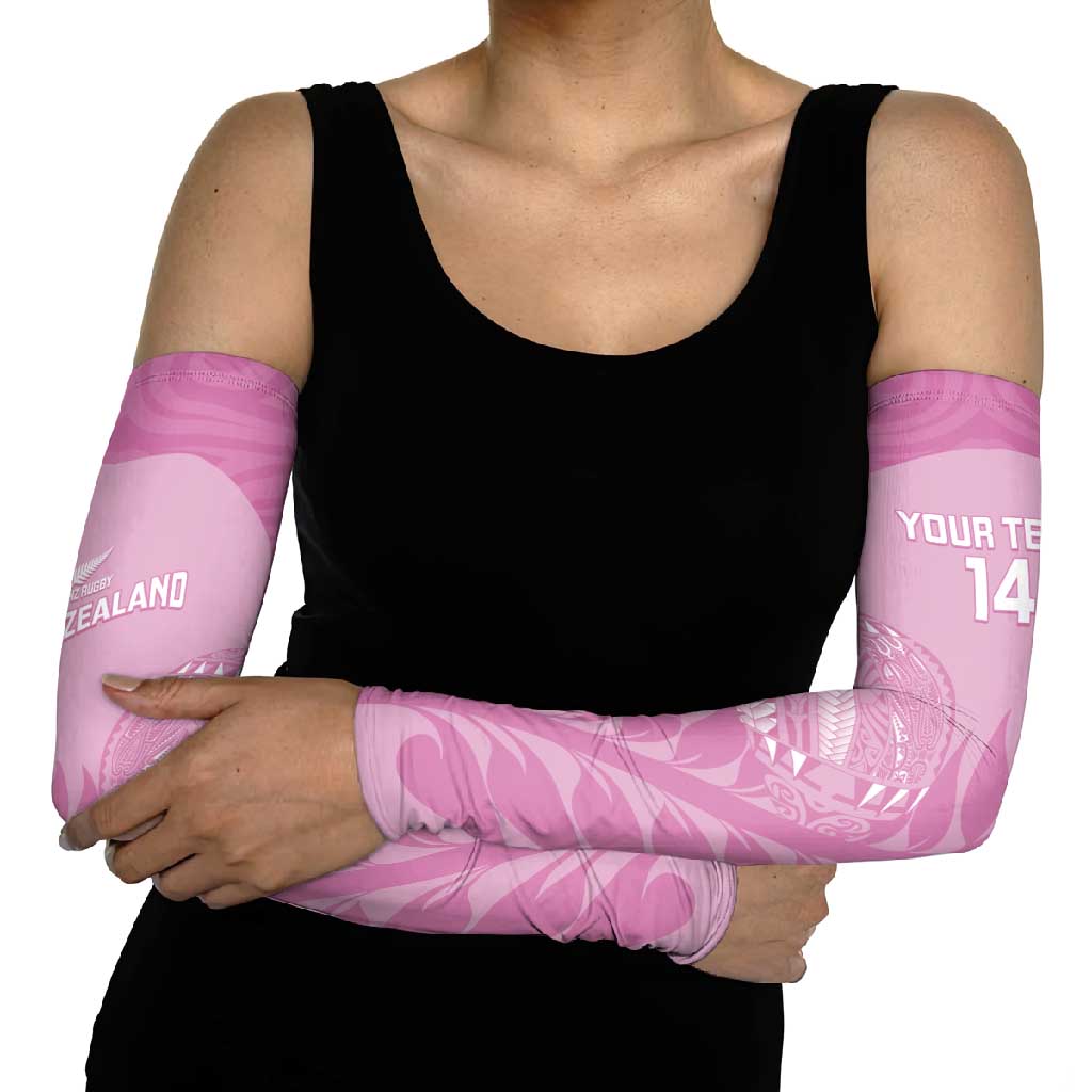Custom New Zealand Silver Fern Rugby 2025 Arm Sleeves All Black Aotearoa Maori Pink - Polynesian Pride