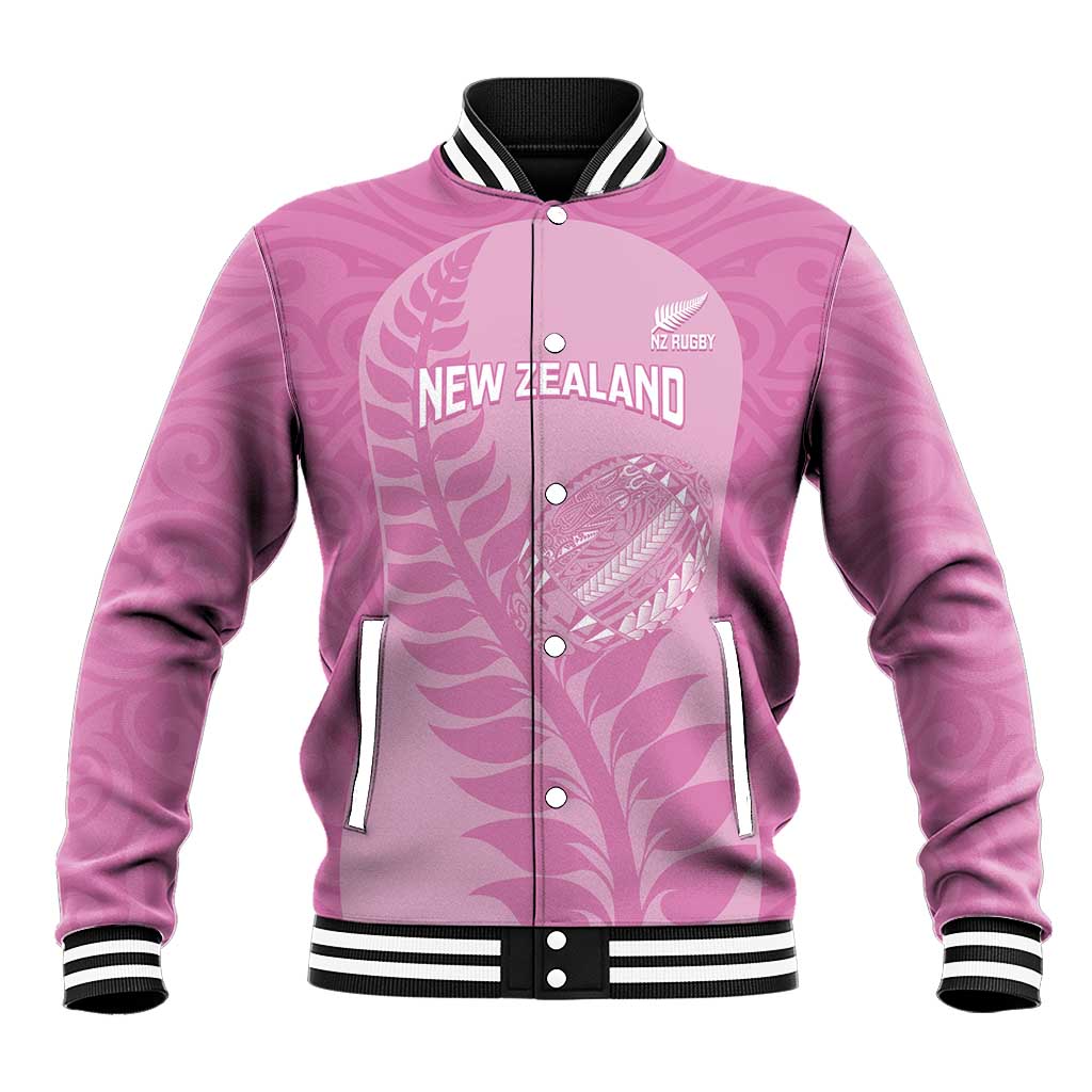 Custom New Zealand Silver Fern Rugby 2025 Baseball Jacket All Black Aotearoa Maori Pink