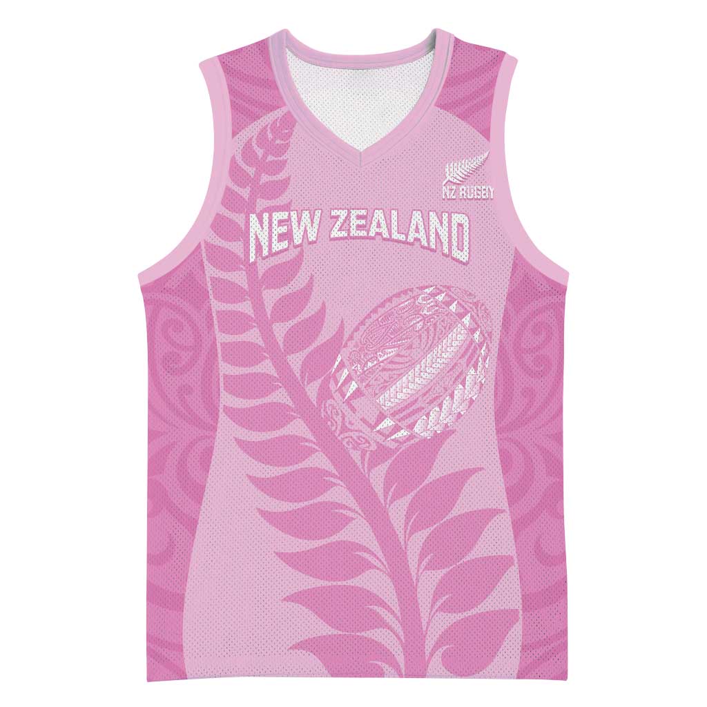 Custom New Zealand Silver Fern Rugby 2025 Basketball Jersey All Black Aotearoa Maori Pink - Polynesian Pride
