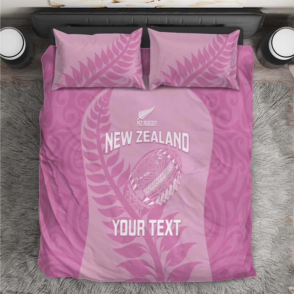 Custom New Zealand Silver Fern Rugby 2025 Bedding Set All Black Aotearoa Maori Pink