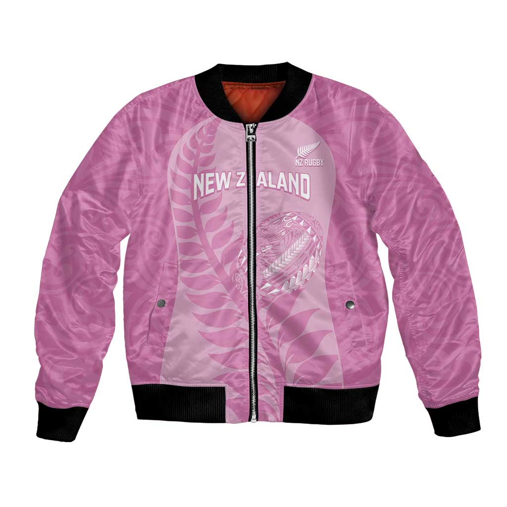 Custom New Zealand Silver Fern Rugby 2025 Bomber Jacket All Black Aotearoa Maori Pink