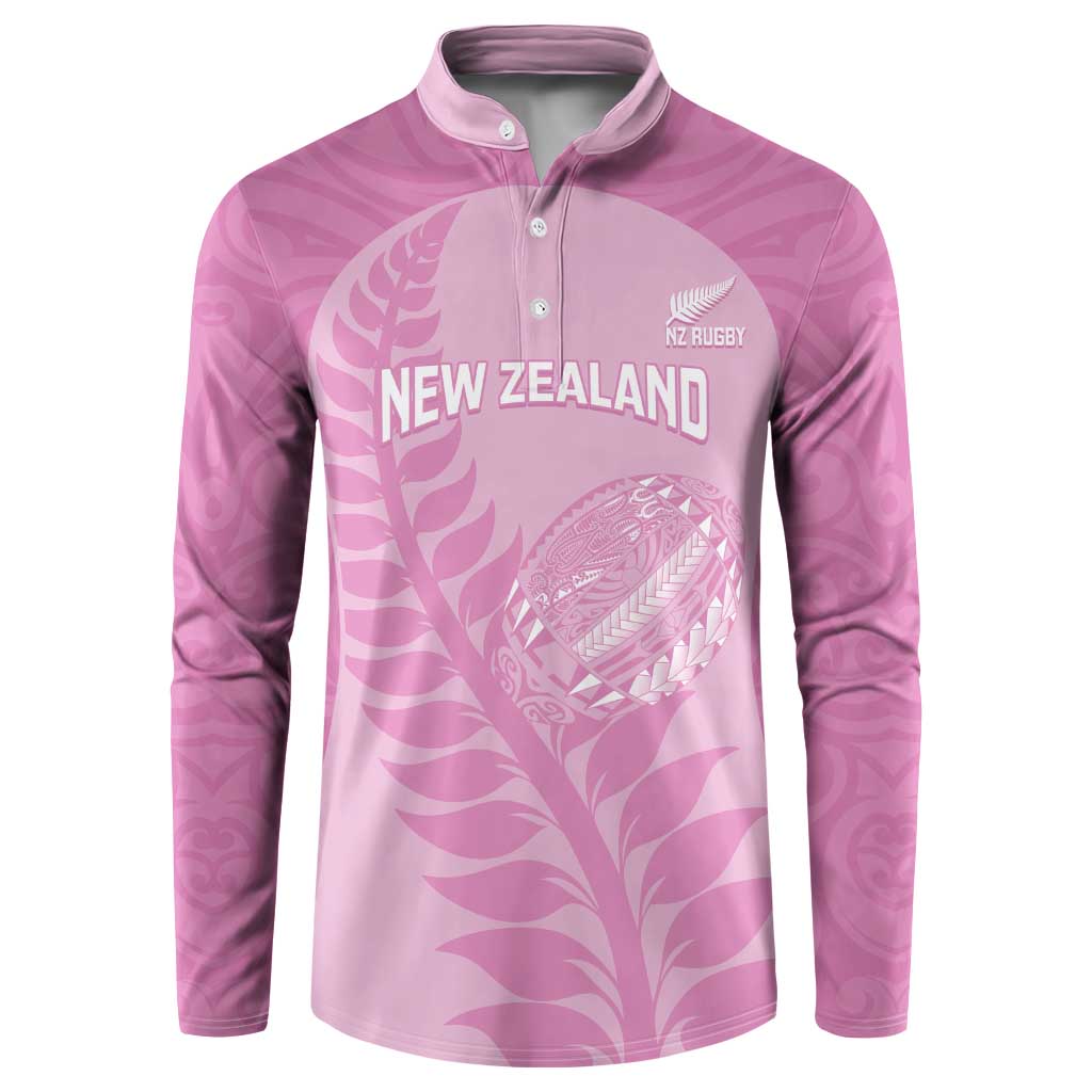 Custom New Zealand Silver Fern Rugby 2025 Button Sweatshirt All Black Aotearoa Maori Pink