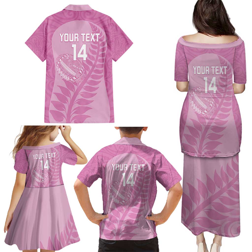 Custom New Zealand Silver Fern Rugby 2025 Family Matching Puletasi and Hawaiian Shirt All Black Aotearoa Maori Pink