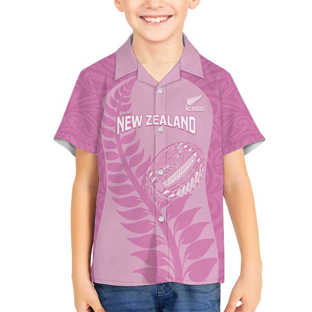 Custom New Zealand Silver Fern Rugby 2025 Family Matching Puletasi and Hawaiian Shirt All Black Aotearoa Maori Pink