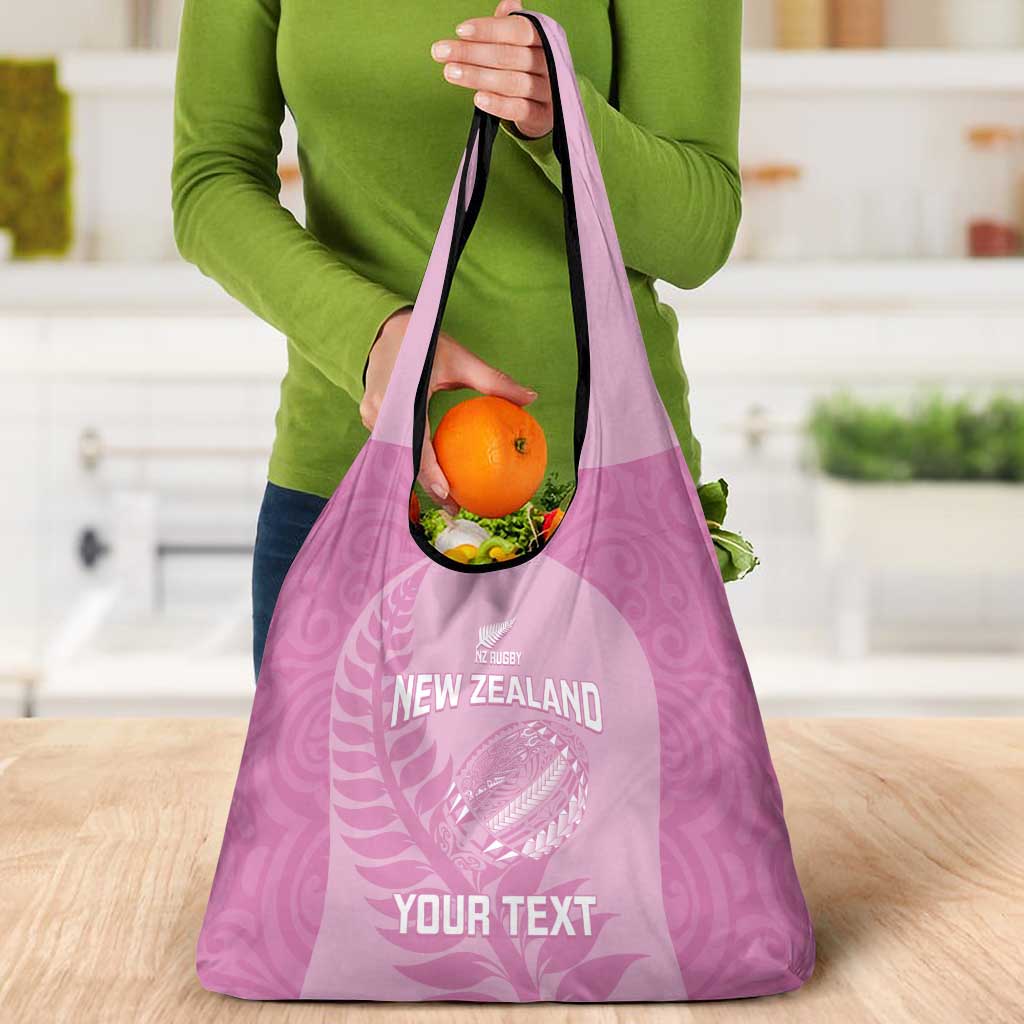 Custom New Zealand Silver Fern Rugby 2025 Grocery Bag All Black Aotearoa Maori Pink