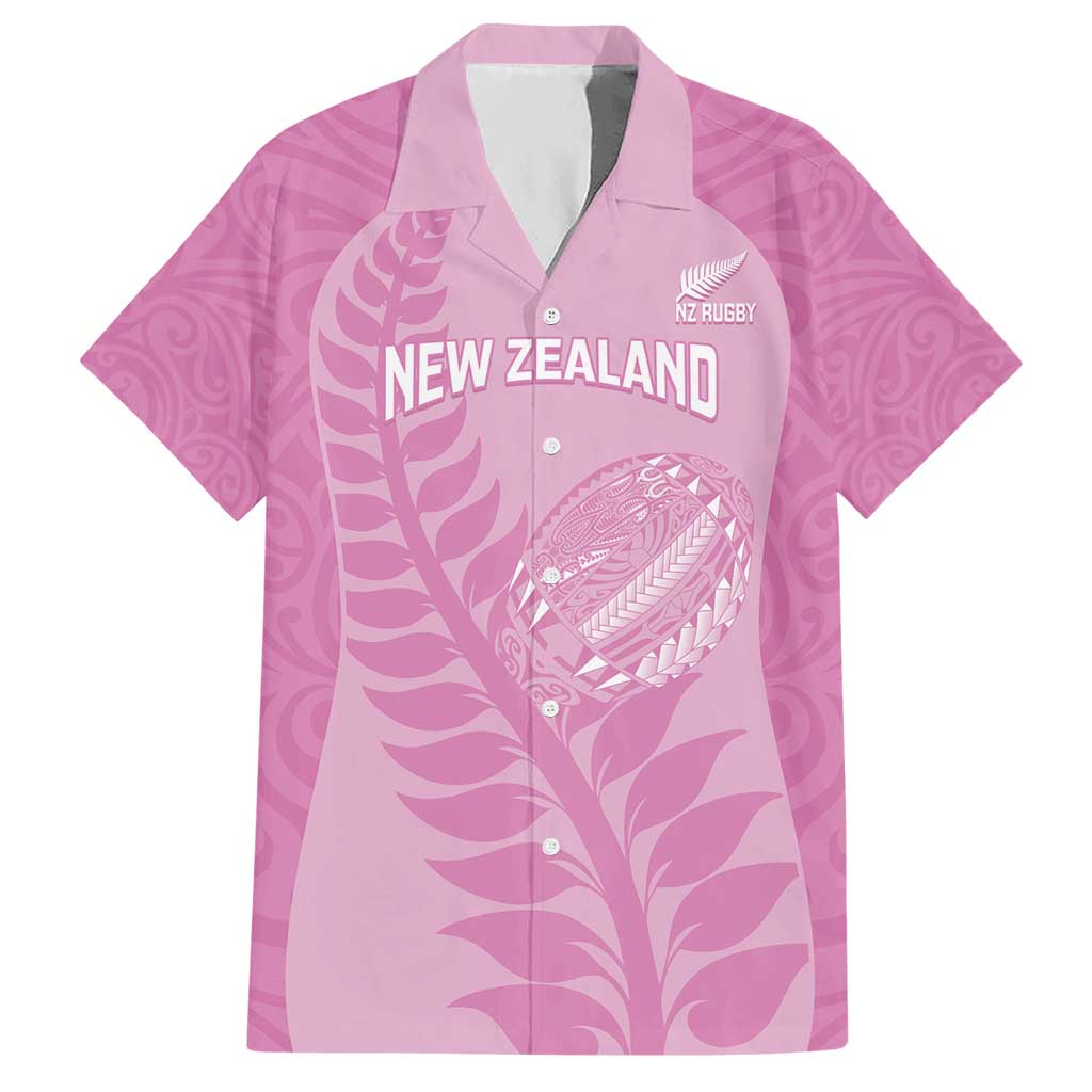 Custom New Zealand Silver Fern Rugby 2025 Hawaiian Shirt All Black Aotearoa Maori Pink