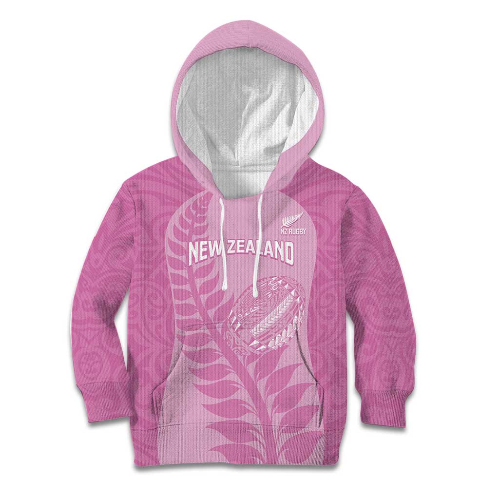 Custom New Zealand Silver Fern Rugby 2025 Kid Hoodie All Black Aotearoa Maori Pink