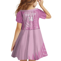 Custom New Zealand Silver Fern Rugby 2025 Kid Short Sleeve Dress All Black Aotearoa Maori Pink