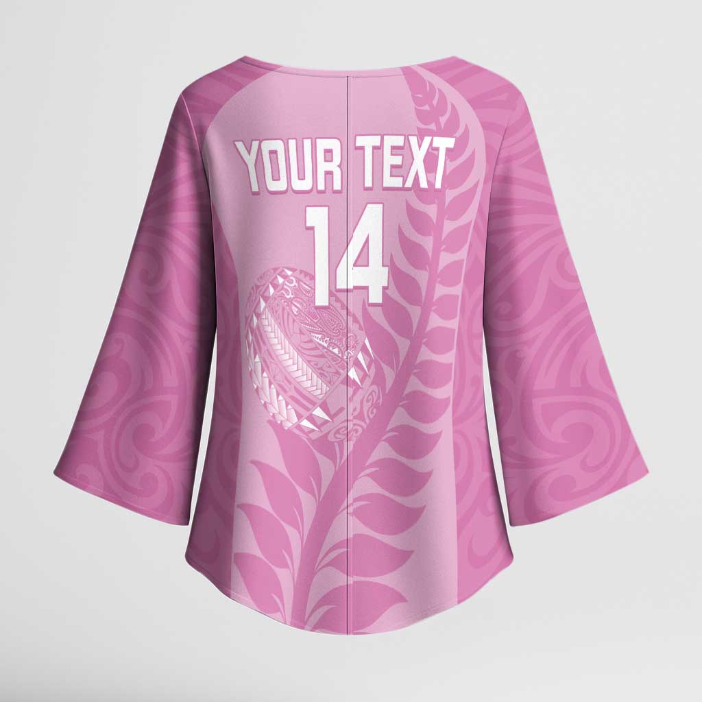 Custom New Zealand Silver Fern Rugby 2025 Kimono Sleeve Blouse All Black Aotearoa Maori Pink - Polynesian Pride