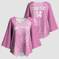 Custom New Zealand Silver Fern Rugby 2025 Kimono Sleeve Blouse All Black Aotearoa Maori Pink - Polynesian Pride