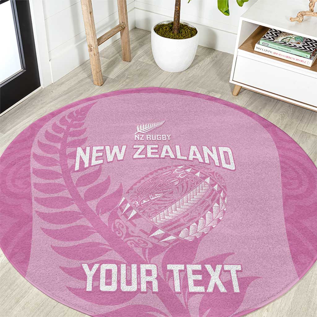 Custom New Zealand Silver Fern Rugby 2025 Round Carpet All Black Aotearoa Maori Pink