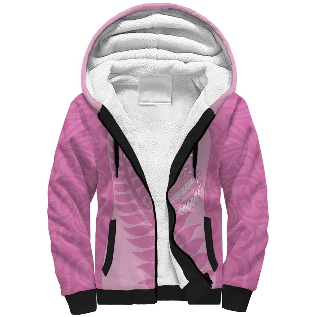 Custom New Zealand Silver Fern Rugby 2025 Sherpa Hoodie All Black Aotearoa Maori Pink