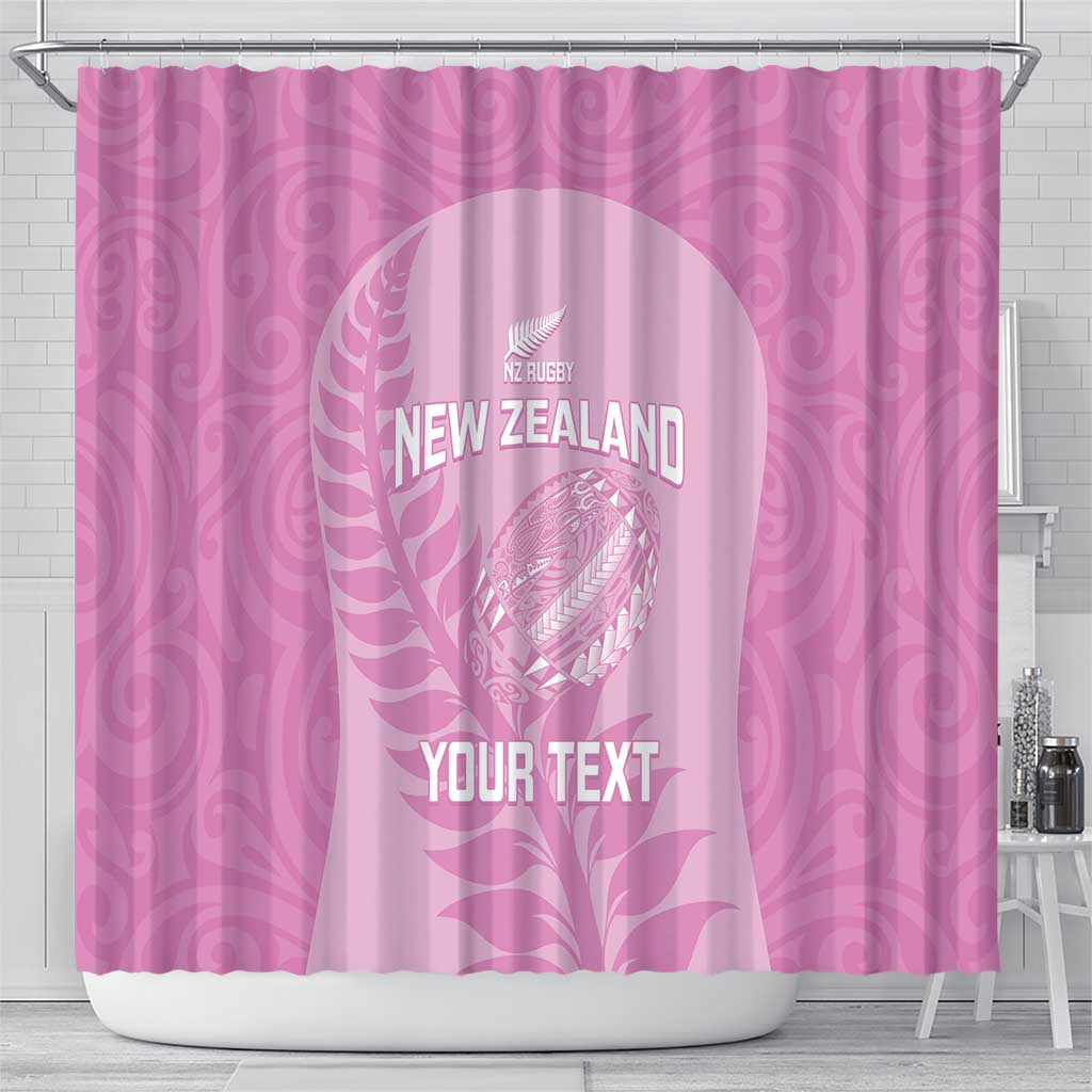 Custom New Zealand Silver Fern Rugby 2025 Shower Curtain All Black Aotearoa Maori Pink