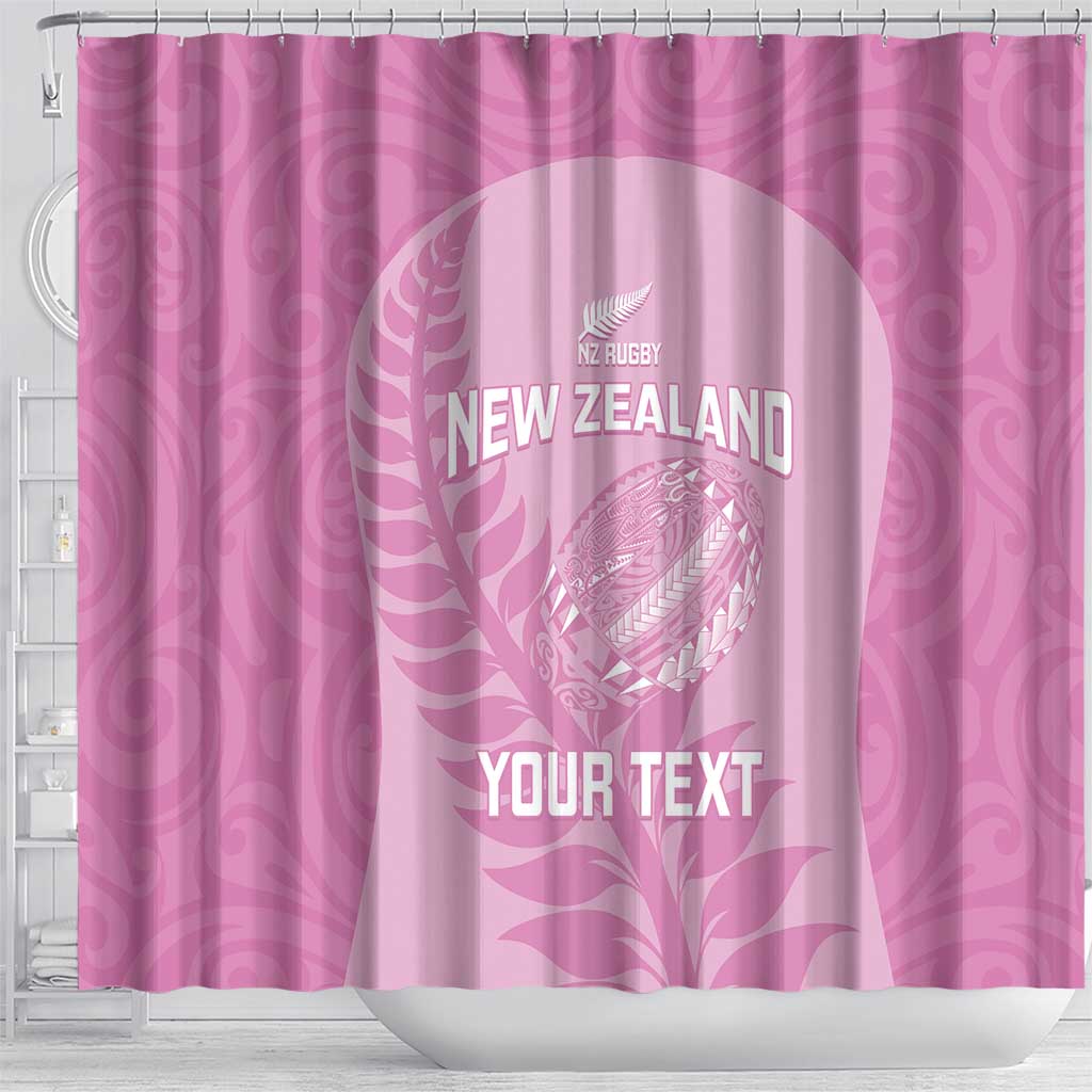 Custom New Zealand Silver Fern Rugby 2025 Shower Curtain All Black Aotearoa Maori Pink