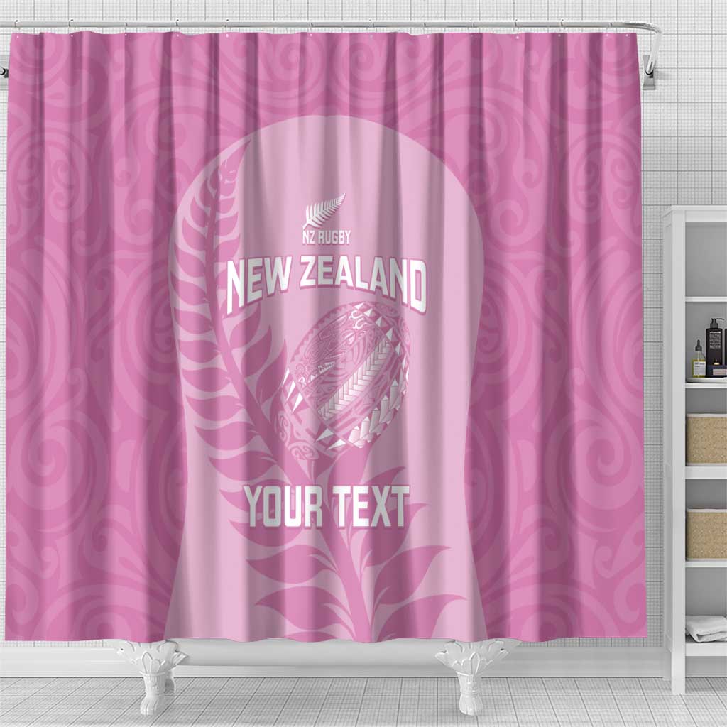 Custom New Zealand Silver Fern Rugby 2025 Shower Curtain All Black Aotearoa Maori Pink