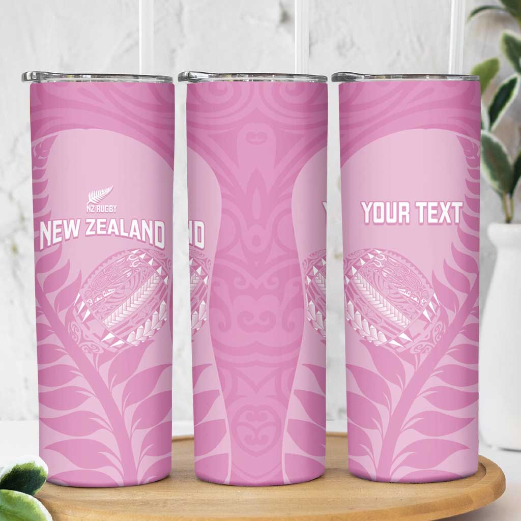 Custom New Zealand Silver Fern Rugby 2025 Skinny Tumbler All Black Aotearoa Maori Pink