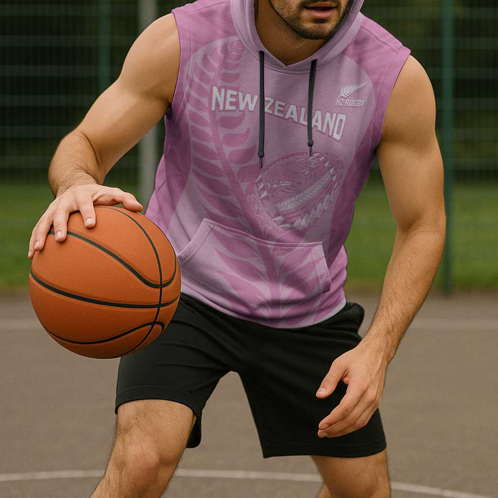 Custom New Zealand Silver Fern Rugby 2025 Sleeveless Hoodie All Black Aotearoa Maori Pink - Polynesian Pride