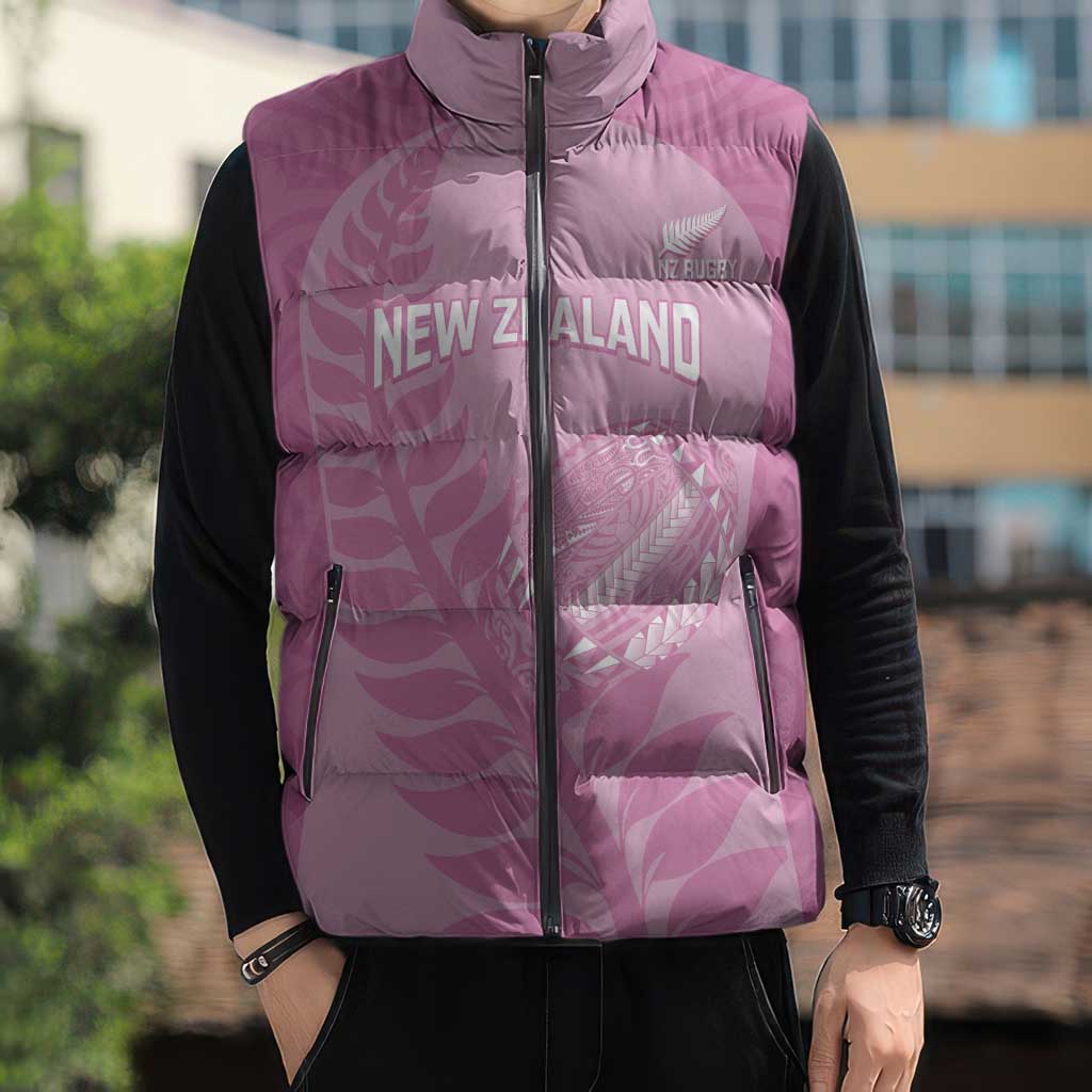 Custom New Zealand Silver Fern Rugby 2025 Sleeveless Puffer Jacket All Black Aotearoa Maori Pink - Polynesian Pride