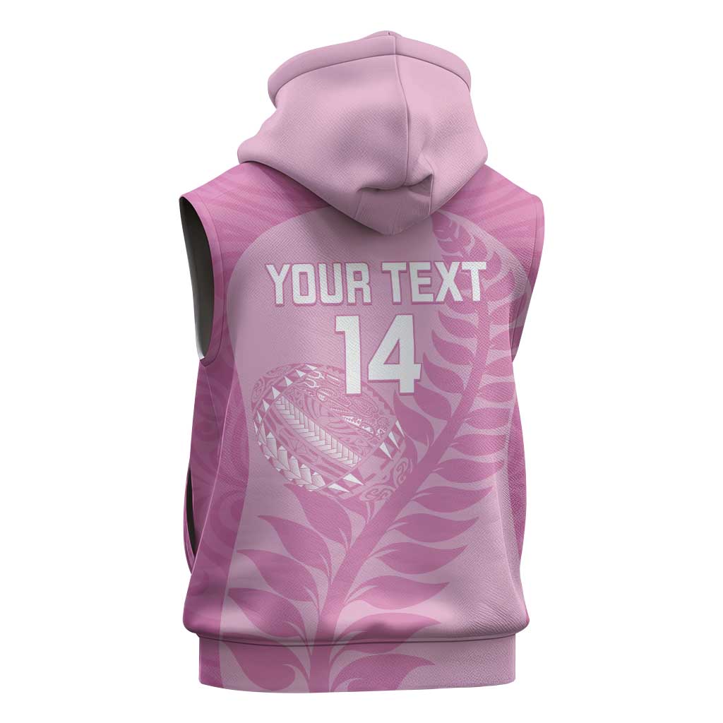 Custom New Zealand Silver Fern Rugby 2025 Sleeveless Zip Hoodie All Black Aotearoa Maori Pink - Polynesian Pride