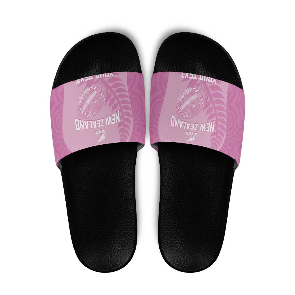 Custom New Zealand Silver Fern Rugby 2025 Slide Sandals All Black Aotearoa Maori Pink - Polynesian Pride