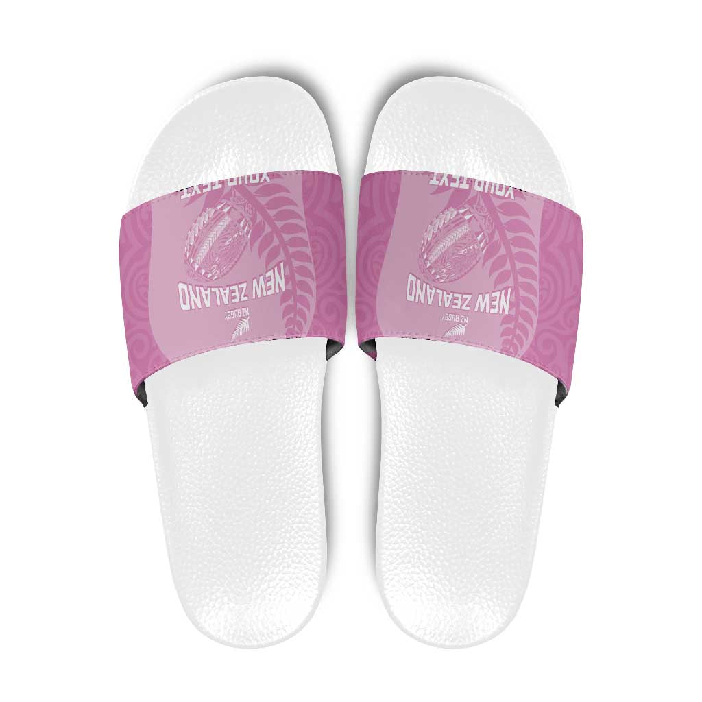 Custom New Zealand Silver Fern Rugby 2025 Slide Sandals All Black Aotearoa Maori Pink - Polynesian Pride
